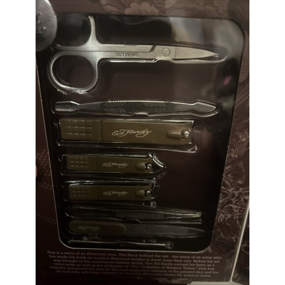 Ed Hardy Men’s 8pc Grooming Set W/Travel Case Clippers Scissors File Tweezers - Picture 3 of 7